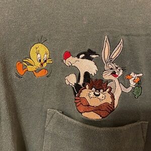 Looney Tunes Vintage 90s Embroidered Long Sleeve Pocket Tee Bugs Bunny Small